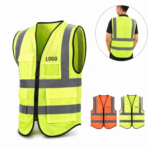 High Visibility Reflective Mesh Vest with Pockets for Night