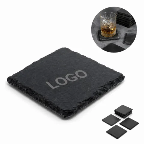 Natural Slate Coasters 4-Pack, Unique Stone Texture