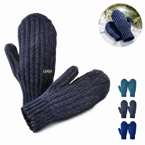 Plush Knit Mittens with Ribbed Cuffs for Warm Winter Comfort