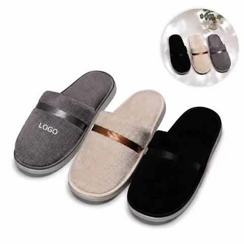 Custom Logo Unisex Terry Travel Slippers Non Slip Sole