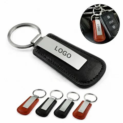 Custom Engravable Metal Keychain with Leather Strap
