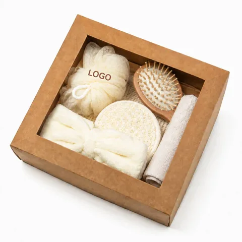 Women 6 Piece Spa Gift Set with Wooden Hairbrush & Loofah