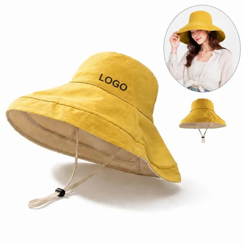 Reversible Wide Brim Sun Hat with Adjustable Chin Strap