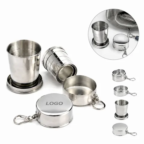Collapsible Stainless Steel Cup Keychain 240ml Folding Shot
