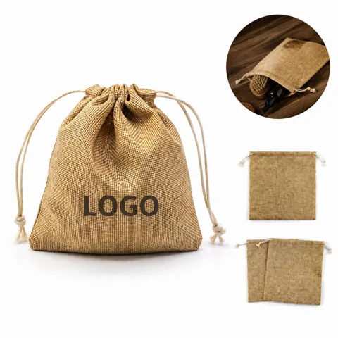 Natural Burlap Square Drawstring Pouches for Gift Wrapping