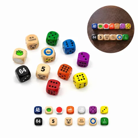 Natural Wood Dice Game Set, Smooth Sanded White Dots, 6