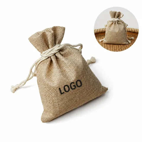 Rustic Burlap Drawstring Gift Bag for Christmas, Weddings