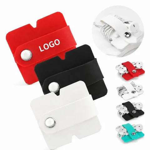 Silicone Headphone Cable Tidy Wrap with Metal Snap Closure