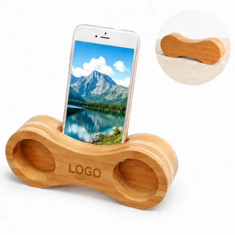 Natural Bamboo Phone Stand with Built-in Sound Amplifier