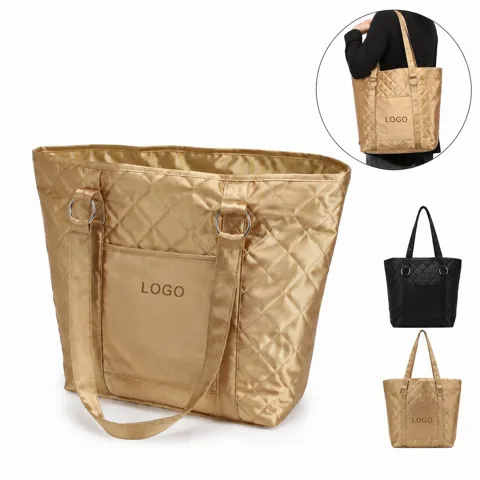 Ladies Quilted Microfiber Tote Bag with Front Pocket