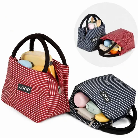 Insulated Striped Lunch Tote Bag with Zipper for Work School
