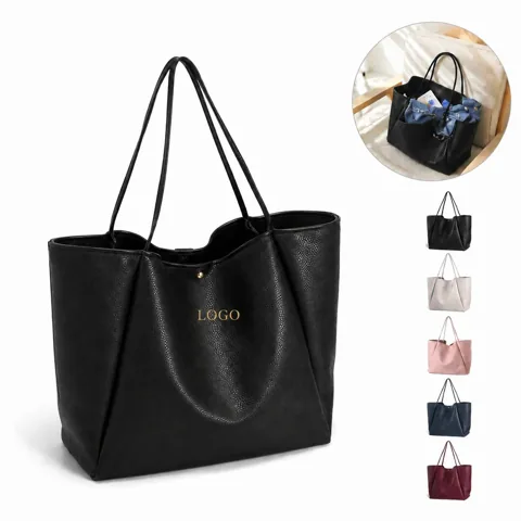 Oversized PU Leather Tote with Magnetic Snap Closure