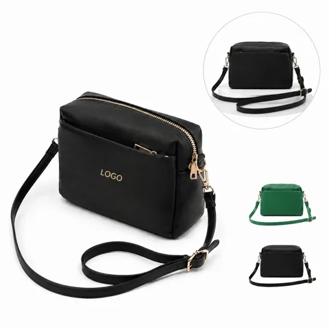 Women Slim Crossbody Satchel Organizer with 3 Zippered