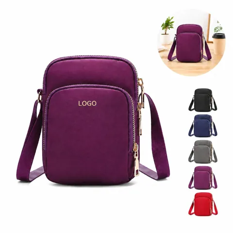Women Nylon Crossbody Bag with 3 Zipper Pockets