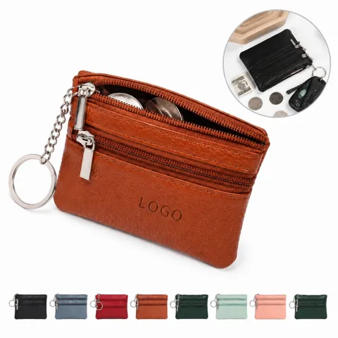 Compact Three-Zip PU Leather Coin Wallet Card Holder
