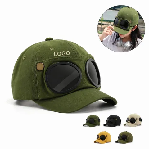 Retro Aviator Flip Sunglasses Baseball Cap with Built-in