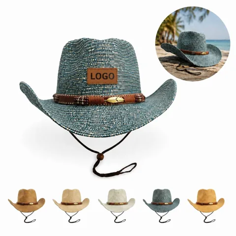 Braided Straw Cowboy Hat Wide Brim Sun Protection Western