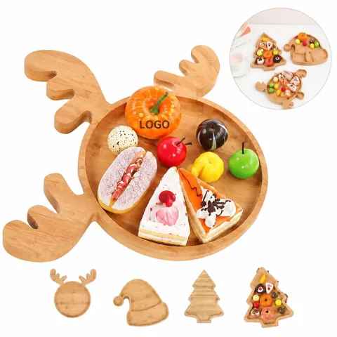 Rustic Wooden Christmas Tree Serving Tray, Natural Bamboo