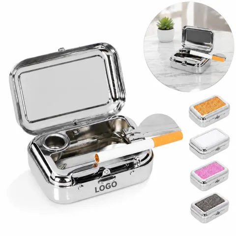 Portable Stainless Steel Mini Ashtray for Travel, Easy Clean