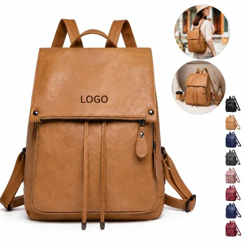 Expandable Waterproof PU Leather Travel Backpack