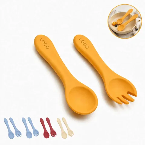 Baby Self Feeding Silicone Spoons Fork Set Toddler Utensils