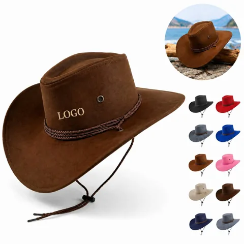 Classic Faux Suede Cowboy Hat with Wide Brim, Ventilated