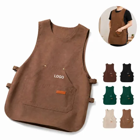 Waterproof Canvas Apron Vest with Large Pocket for Kitchen