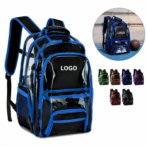 Clear PVC Backpack with 7 Pockets & Shoe Compartment