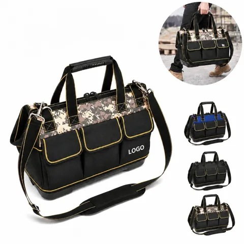 Heavy Duty Waterproof Tool Tote with 8 Pockets, Wide Mouth