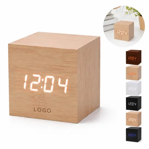 Natural Wooden Mini Alarm Clock with Cube Design