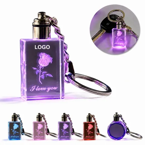 Custom Rainbow LED Crystal Keychain Glow-in-Dark