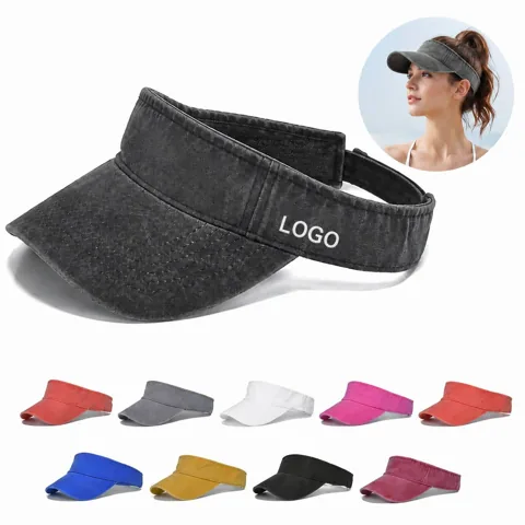 Washed Cotton Sun Visor Hat with Adjustable Strap
