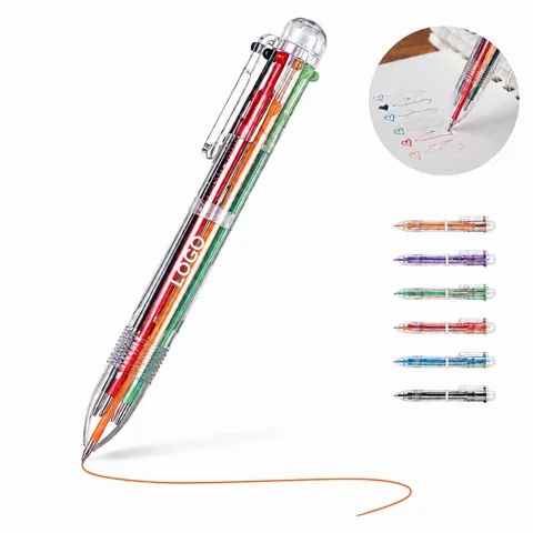 6 Color Retractable Ballpoint Pens, Quick Switch Multicolor