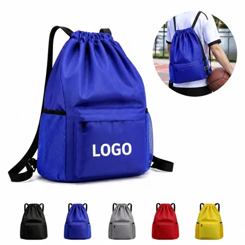 Water Resistant Nylon Drawstring Backpack with Pockets