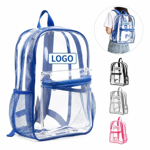 Transparent PVC School Security Backpack with Mesh Side