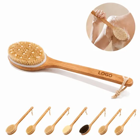 Wooden Back Scrubber with Extended Handle for Bath
