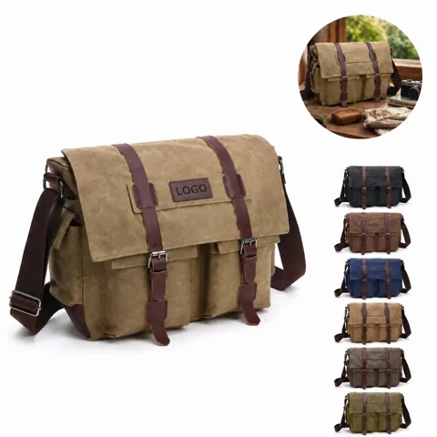 Vintage Canvas Shoulder Bag with Reinforced Stitching
