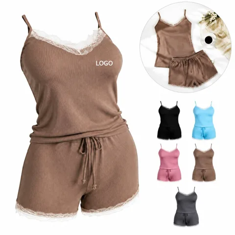 Silk Satin Pajama Set Women V-Neck Lounge Sleepwear