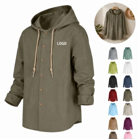 Relaxed Cotton Linen Hoodie Shirt for Casual Wear