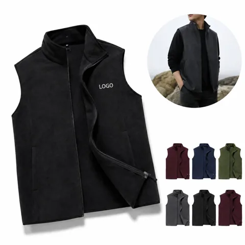 Women's Full Zip Fleece Vest No Sleeves with Stand Collar