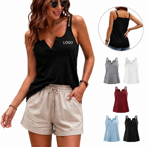 Womens Sleeveless V Neck Summer Tank Top Breathable Loose