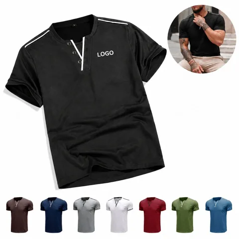 Men V Neck Short Sleeve Casual Tee Soft Cotton Blend