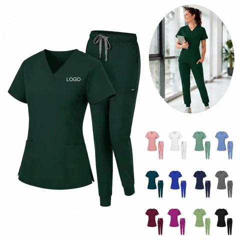 Elastic Medical Scrub Uniform with Drawstring Waist