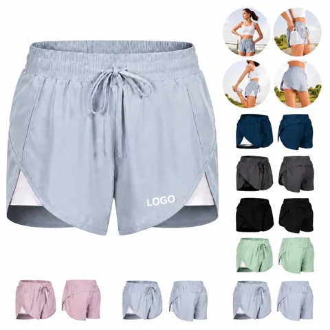 High Waist Women Running Shorts with Pockets, Spandex Lined