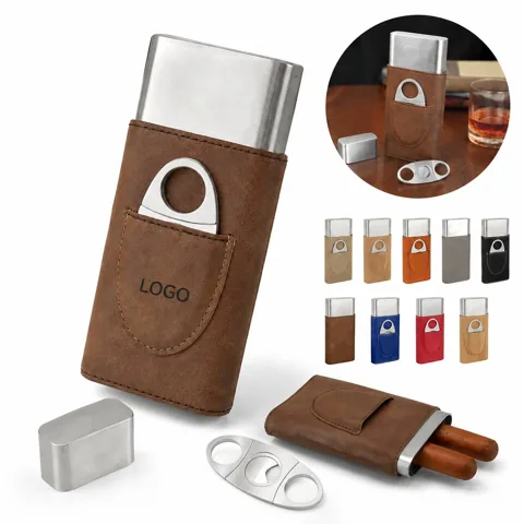 Premium PU Leather Cigar Travel Case with Stainless Steel