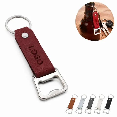 Rustic Leather Keychain Bottle Opener Stainless Steel
