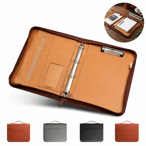 Professional PU Leather Padfolio with Zipper for Business