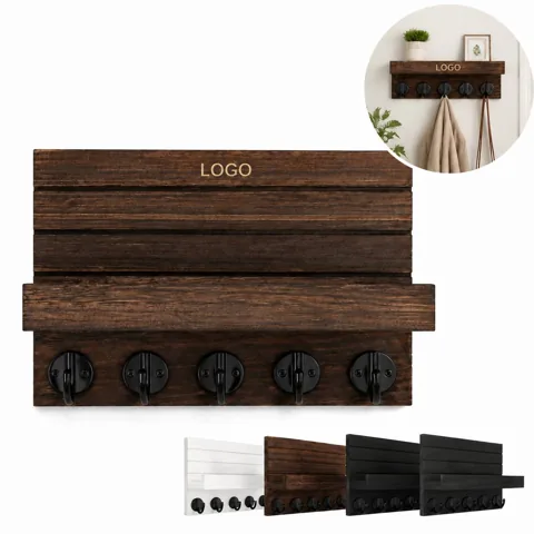 Wall Mounted Entryway Key Caddy Shelf with Sturdy Hooks