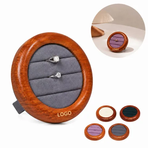 Circular Wooden Ring Display Stand with Soft Lining