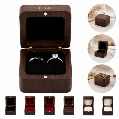 Vintage Wooden Ring Box with Velvet Interior